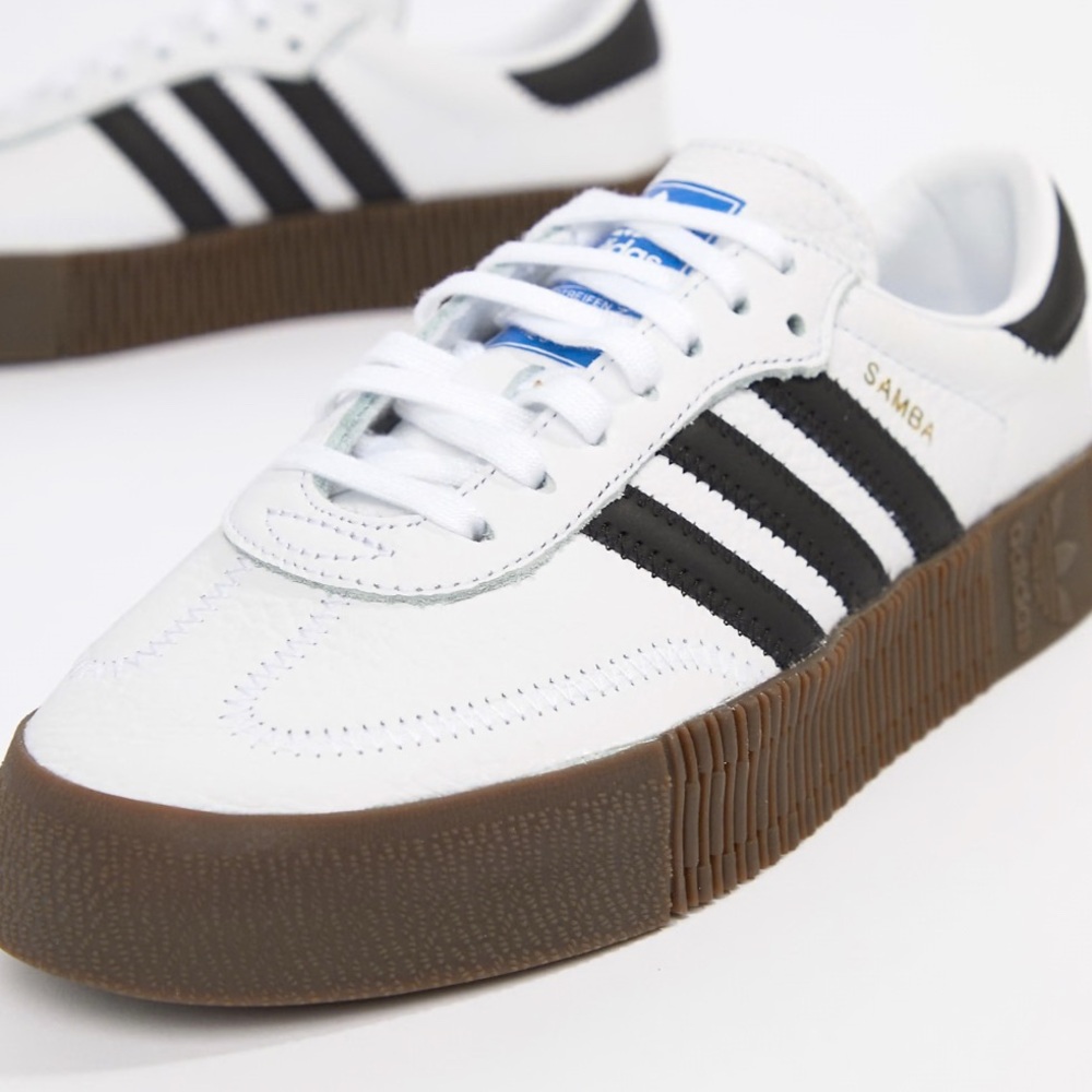 Adidas Samba Rose Platform Black and White with Dark Gum Sole W8